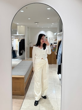 「mystic（ミスティック）の【ロングシーズンアイテム◎】マルチレーススカーフ（バンダナ/スカーフ、ホワイト系）」を使った、momoyoさん（レディース・158cm）の春コーディネート