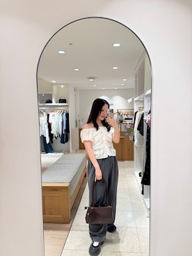 「mystic（ミスティック）のキャップスリーブコットンレースブラウス（シャツ/ブラウス、ホワイト系）」を使った、momoyoさん（レディース・158cm）の春コーディネート