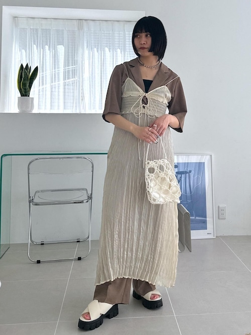 セール】【SET】タンク付きシアーラメキャミワンピース【洗える