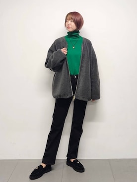 「アイテム（ノーカラーコート）」を使った、AZさん（レディース・165cm）の秋コーディネート