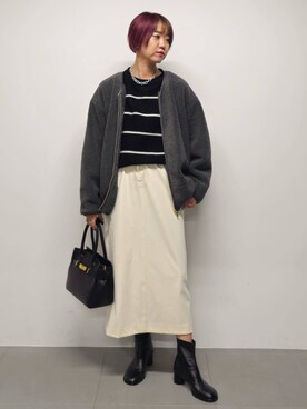 「アイテム（ノーカラーコート）」を使った、AZさん（レディース・165cm）の秋コーディネート