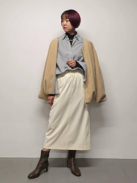 「アイテム（ノーカラーコート）」を使った、AZさん（レディース・165cm）の秋コーディネート