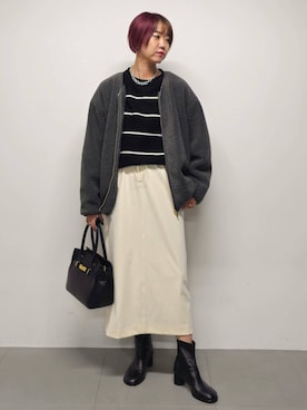 「アイテム（ノーカラーコート）」を使った、AZさん（レディース・165cm）の秋コーディネート
