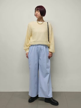 「BARNYARDSTORM（バンヤードストーム）のBARNYARDSTORM / ウォームツイルストレッチワイドパンツ / ハンドウォッシャブル【吸湿発熱】（その他パンツ）」を使った、AZさん（レディース・165cm）の秋コーディネート