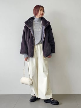 「BARNYARDSTORM（バンヤードストーム）のBARNYARDSTORM / ウォームツイルストレッチワイドパンツ / ハンドウォッシャブル【吸湿発熱】（その他パンツ）」を使った、AZさん（レディース・165cm）の秋コーディネート