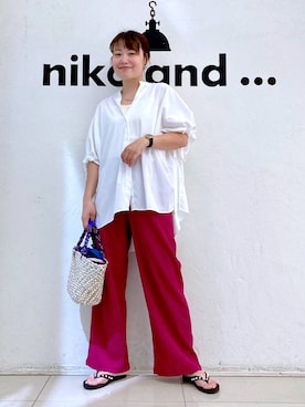 「アイテム（パンツ、パープル系）」を使った、カワモトさん（レディース・162cm）の夏コーディネート