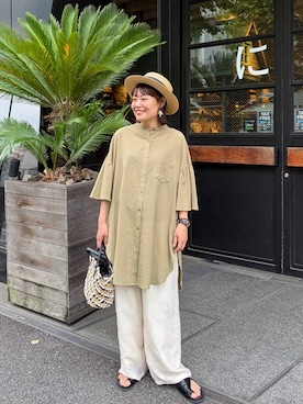 「niko and...（ニコアンド）のシアーリーフジャガードパンツ（その他パンツ、ベージュ系）」を使った、カワモトさん（レディース・162cm）の夏コーディネート