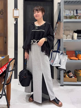 「niko and...（ニコアンド）の厚底トングサンダル（サンダル、ブラック系）」を使った、カワモトさん（レディース・162cm）の夏コーディネート