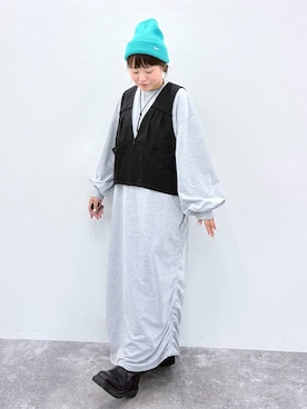 「niko and...（ニコアンド）のアソート リブ ワッチ（ニットキャップ/ビーニー、ブルー系）」を使った、カワモトさん（レディース・162cm）の秋コーディネート