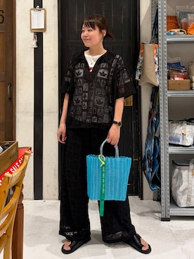 「niko and...（ニコアンド）のステンレス / コイントップネックレス2（ネックレス、グレー系）」を使った、カワモトさん（レディース・162cm）の夏コーディネート