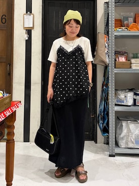 「niko and...（ニコアンド）のシルバーデザインネックレス（ネックレス、その他）」を使った、カワモトさん（レディース・162cm）の夏コーディネート
