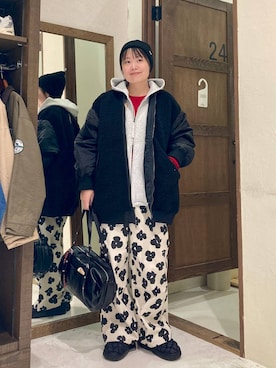 「アイテム（MA-1）」を使った、カワモトさん（レディース・162cm・30代）の冬コーディネート