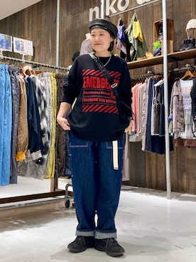 「アイテム（ハンチング/ベレー帽）」を使った、カワモトさん（レディース・162cm）の秋コーディネート