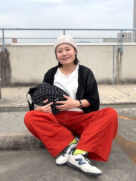 「niko and...（ニコアンド）のGardenタックプレーンパンツ（その他パンツ、オレンジ系）」を使った、カワモトさん（レディース・162cm）の春コーディネート