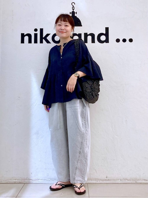 完売品☆新品☆ニコアンド☆COMFORTリネンワイドブラウス Ｌブルーストライプ niko and… ブラウス シャツ COMFORTリネンワイドブラウス