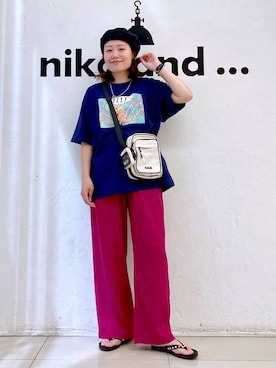 「アイテム（パンツ、パープル系）」を使った、カワモトさん（レディース・162cm）の夏コーディネート