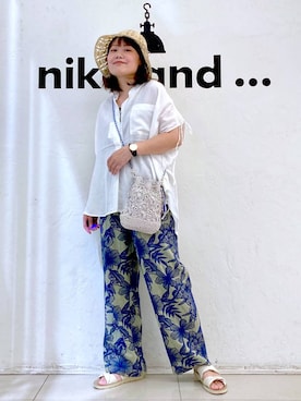 「アイテム（パンツ、イエロー系）」を使った、カワモトさん（レディース・162cm）の夏コーディネート