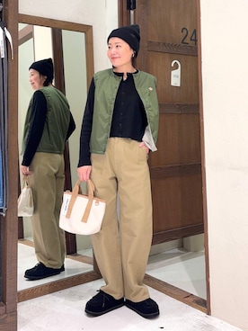 「DANTON（ダントン）のアイテム（トップス）」を使った、カワモトさん（レディース・162cm）の春コーディネート