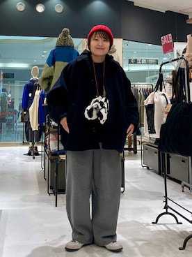 「きれいめ」｜「アイテム（ニットキャップ/ビーニー）」を使った、カワモトさん（レディース・162cm）の冬コーディネート