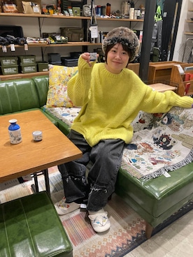 「アイテム（ブランケット）」を使った、カワモトさん（レディース・162cm）の冬コーディネート