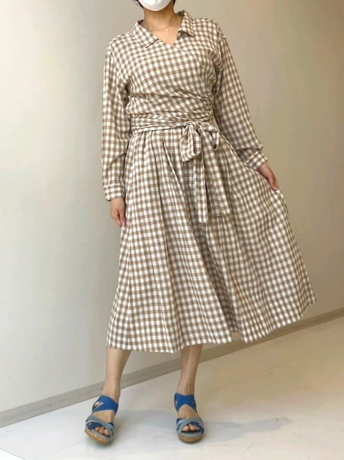 大きい胸専用】綿100％オーバーベルトデザイン前合わせギンガム