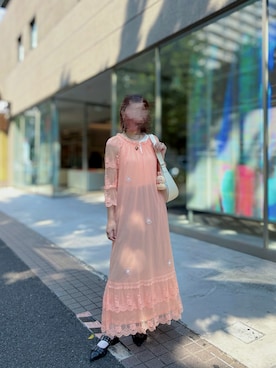 「アイテム（ワンピース/ドレス、オレンジ系）」を使った、麺さん（レディース・162cm）の夏コーディネート