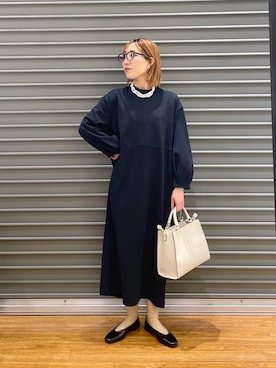 「LEPSIM（レプシィム）のフェイクレザーセンターステッチバッグ　990316（ショルダーバッグ）」を使った、manaさん（レディース・153cm）の冬コーディネート