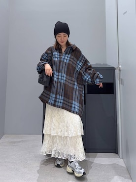 「A part by（アパートバイ）の【累計2.7万枚突破!!】ホソプリーツティアードスカート（スカート、ホワイト系）」を使った、manaさん（レディース・153cm）の秋コーディネート