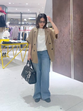 「niko and...（ニコアンド）のCOLORマイスターTシャツ（Tシャツ/カットソー、ホワイト系）」を使った、manaさん（レディース・153cm）の春コーディネート