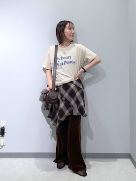 「アイテム（チュニック）」を使った、manaさん（レディース・153cm）の夏コーディネート