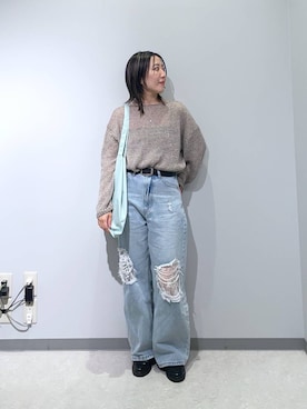「LOWRYS FARM（ローリーズファーム）のレースデニム　601055（デニムパンツ、ブルー系）」を使った、manaさん（レディース・153cm）の春コーディネート