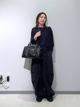 「JEANASIS（ジーナシス）のアシメギャザーボートネックLS/594167（Tシャツ/カットソー、ブラック系）」を使った、manaさん（レディース・153cm）の春コーディネート