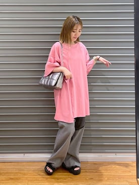 「高見え」｜「アイテム（チュニック）」を使った、manaさん（レディース・153cm）の夏コーディネート