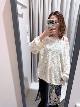 「BAYFLOW（ベイフロー）のモールネップシアーニットロングスリーブ（ニット/セーター、ホワイト系）」を使った、manaさん（レディース・153cm）の秋コーディネート