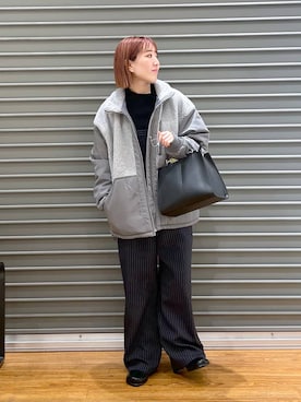 「LEPSIM（レプシィム）のフェイクレザーセンターステッチバッグ　990316（ショルダーバッグ）」を使った、manaさん（レディース・153cm）の冬コーディネート