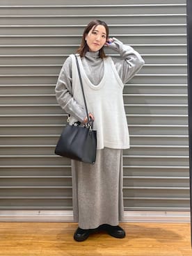 「LEPSIM（レプシィム）のフェイクレザーセンターステッチバッグ　990316（ショルダーバッグ）」を使った、manaさん（レディース・153cm）の冬コーディネート