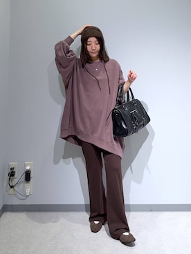 「niko and...（ニコアンド）のニットフライトキャップ（キャップ、ブラウン系）」を使った、manaさん（レディース・153cm）の秋コーディネート