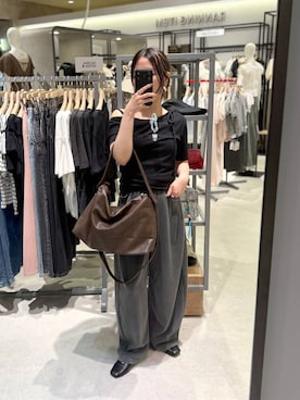 「LOWRYS FARM（ローリーズファーム）のターンハンドルＢＡＧ 660844（单肩包、ブラウン系）」を使った、manaさん（レディース・153cm）の夏コーディネート