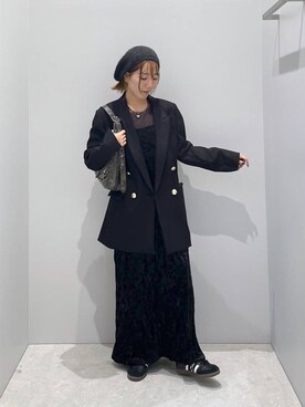 「高見え」｜「アイテム（ハンチング/ベレー帽）」を使った、manaさん（レディース・153cm）の秋コーディネート