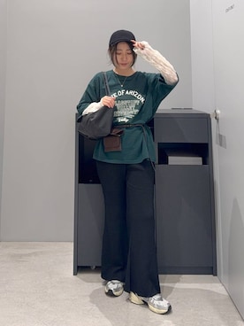「niko and...（ニコアンド）のアソートレイヤープリントＴシャツ（Tシャツ/カットソー、グリーン系）」を使った、manaさん（レディース・153cm）の夏コーディネート
