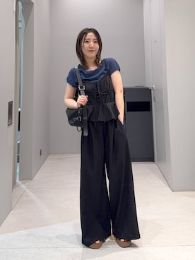 「JEANASIS（ジーナシス）のアシメバイカラーFS/1032159（T恤/上装、ブルー系）」を使った、manaさん（レディース・153cm）の夏コーディネート