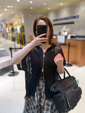「mysty woman（ミスティウーマン）のチェックティアードスカート　1046993（スカート、ブルー系）」を使った、manaさん（レディース・153cm）の夏コーディネート