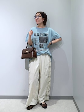 「アイテム（ボストンバッグ）」を使った、manaさん（レディース・153cm）の夏コーディネート