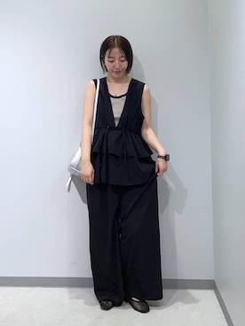 「アイテム（つなぎ/オールインワン、ブラック系）」を使った、manaさん（レディース・153cm）の夏コーディネート