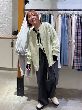 「アイテム（マタニティウェア/グッズ、グリーン系）」を使った、manaさん（レディース・153cm）の春コーディネート