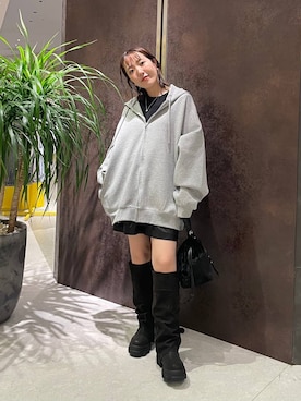 「JEANASIS（ジーナシス）のルーズFITロングブーツ/581263（ブーツ）」を使った、manaさん（レディース・153cm）の秋コーディネート