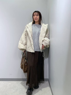 「アイテム（ボストンバッグ、ブラウン系）」を使った、manaさん（レディース・153cm）の冬コーディネート