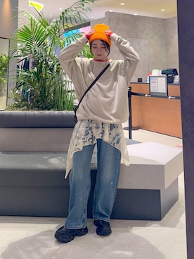 「niko and...（ニコアンド）のアソート リブ ワッチ（ニットキャップ/ビーニー、オレンジ系）」を使った、manaさん（レディース・153cm）の秋コーディネート