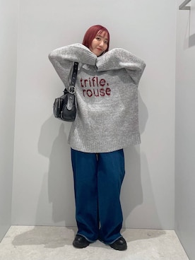 「studio CLIP（スタディオクリップ）の【バヤコさんコラボ】やわらかデニムスッキリストレートパンツ（デニムパンツ）」を使った、manaさん（レディース・153cm）の秋コーディネート