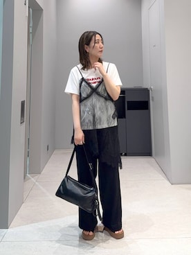 「niko and...（ニコアンド）の厚底トングサンダル（凉鞋、ブラック系）」を使った、manaさん（レディース・153cm）の夏コーディネート